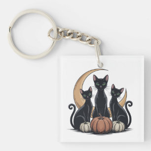 Porte-clés Whimsigothique Chats noirs Citrouille Lune Hallowe