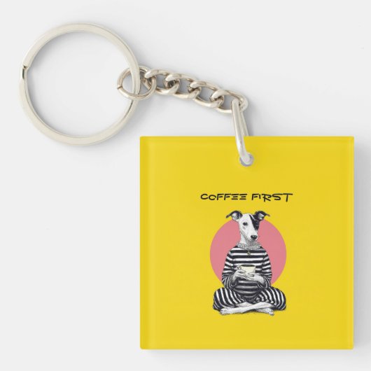 Porte-clés Whippet Coffee Time – Chien Rétro Excentrique (Devant)