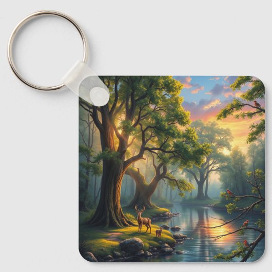 Porte-clés Whisperpering Woods à Dawn Nature Artwork Magnet (Recto)