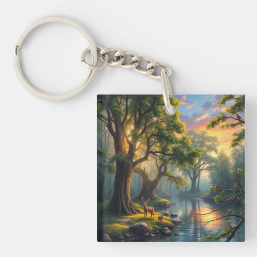 Porte-clés Whisperpering Woods à Dawn Nature Artwork Magnet (Devant)