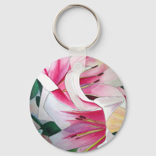 Porte-clés White and Pink Lily flower watercolor original