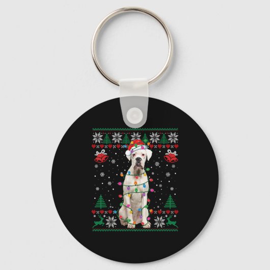 Porte-clés White Boxer Dog Ugly Christmas Sweater Funny Xmas (Recto)