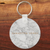 Porte-clés White Carrara Marble Gold Classic Personalised (Recto)