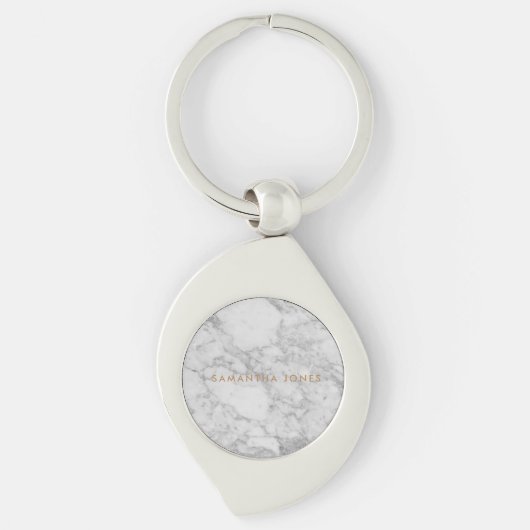 Porte-clés White Carrara Marble Gold Classic Personalised (Devant)