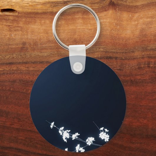 Porte-clés White Cherry Blossom Navy Background (Verso)