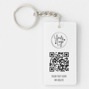 Porte-clés White Clean Simple QR Code Logo Porte - clé d'ent