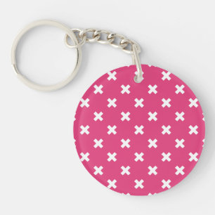 Porte-clés White cross stitches on fuchsia