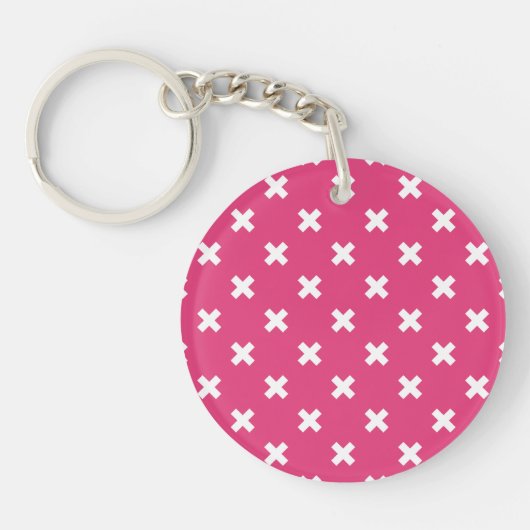 Porte-clés White cross stitches on fuchsia (Devant)