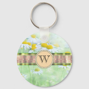 Porte-clés White Daisy's in Green Meadow Monogramme