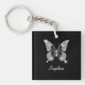 Porte-clés White Diamond Butterfly, DIY Script Nom, Black (Devant)