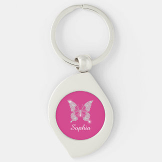 Porte-clés White Diamond Butterfly, Script Name, Fuchsia