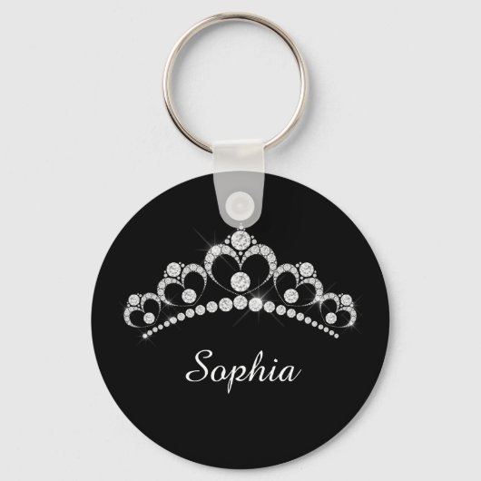 Porte-clés White Diamond Crown, DIY Script Name, Black (Recto)