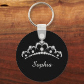 Porte-clés White Diamond Crown, DIY Script Name, Black (Recto)
