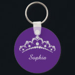 Porte-clés White Diamond Crown, DIY Script Name, Royal Purple<br><div class="desc">Personalize your name in white script on Royal Purple background with sparkling white diamond crown. Click “Customize” to change colors and type styles.</div>