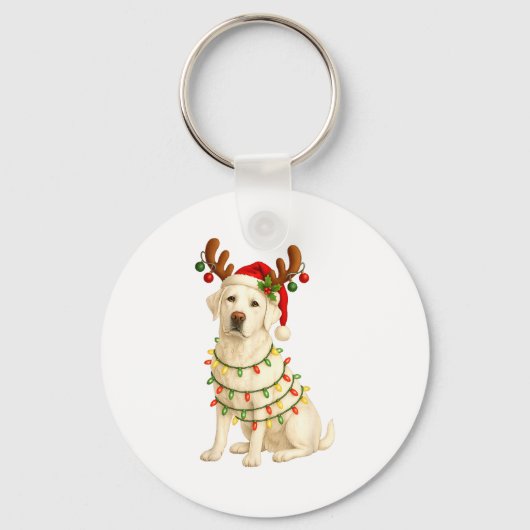Porte-clés White Lab Christmas Tree Light Pajama Labrador Dog (Recto)