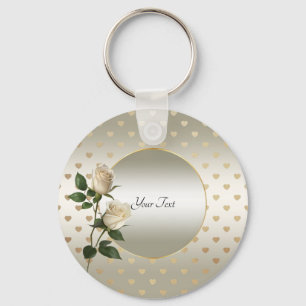 Porte-clés White Roses Gold Hearts Porte - clé