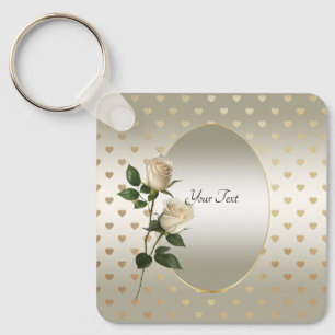 Porte-clés White Roses Gold Hearts Porte - clé