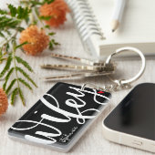 Porte-clés Wifey | Design de texte blanc avec photo (Devant droit)