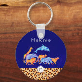 Porte-clés Wild Animals with a Leopard Print Border Monogram (Recto)