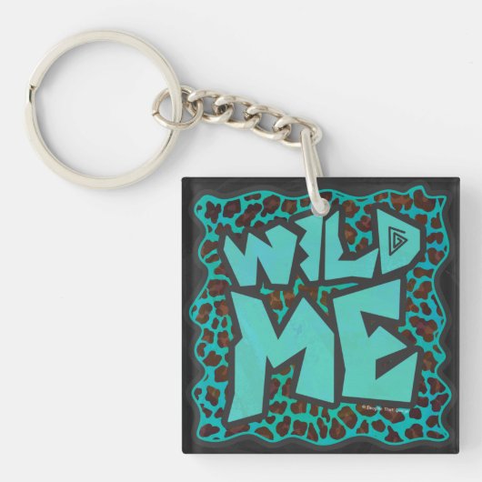 Porte-clés Wild Me Design léopard Brown et Turquoise (Devant)