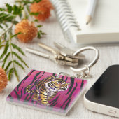 Porte-clés Wild Me Tiger noir et rose (Devant Droit)