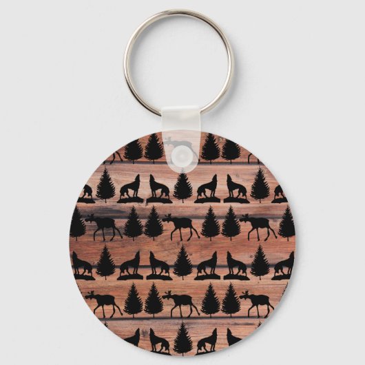 Porte-clés Wild Moose Wolf Wilderness Mountain Cabin Rustic (Recto)