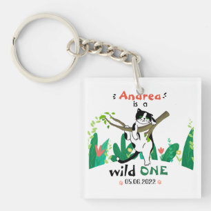 Porte-clés Wild One Greenery Safari Kitty Chat 1er anniversai