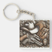 Porte-clés Wild West avec Cowboy Casquette et armes à feu (Devant)