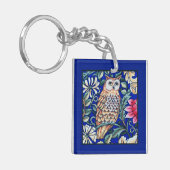 Porte-clés William Morris Owl Tapestry, Beige et Cobalt Blue (Devant gauche)