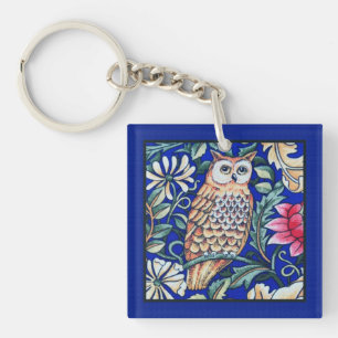 Porte-clés William Morris Owl Tapestry, Beige et Cobalt Blue