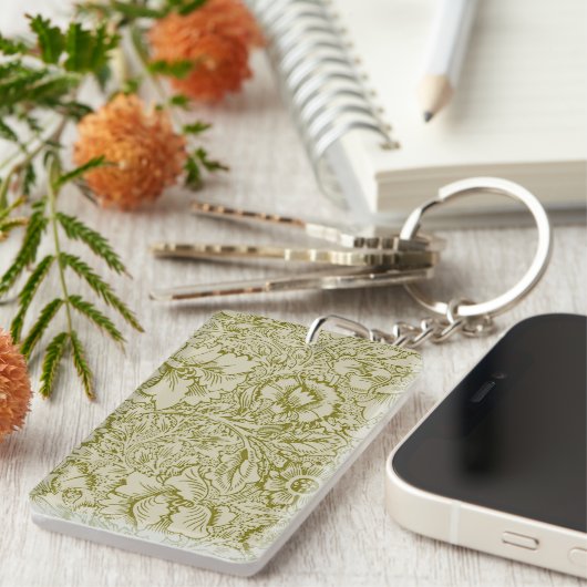 Porte-clés William Morris Poppy Classic Floral Green (Devant droit)