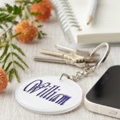 Porte-clés William Nom Dans Blue Sparkle, (Devant Droit)
