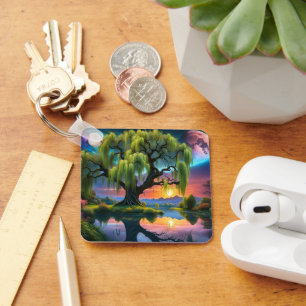 Porte-clés Willow tree under Pleine lune N Starry ciel Sunset