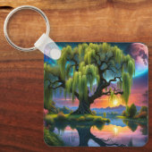 Porte-clés Willow tree under Pleine lune N Starry ciel Sunset (Recto)