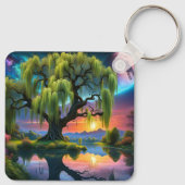 Porte-clés Willow tree under Pleine lune N Starry ciel Sunset (Dos)