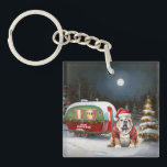 Porte-clés Winter Bulldog Caravan Christmas Adventure<br><div class="desc">Laissez-vous tenter par la magie d'une nuit d'hiver enneigée alors qu'une caravane glisse gracieusement à travers le paysage illuminé par la lune. La beauté sereine de la neige scintillante et l'éclat enchanteur de la lune créent une scène captivante, promettant une aventure de Noël inoubliable remplie de chaleur, de joie et...</div>
