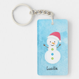 Porte-clés Winter Snowman avec nom et Casquette Père Noël