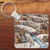 Porte-clés Winter Village Scene Cozy Snowy Town (Recto)