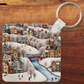 Porte-clés Winter Village Scene Cozy Snowy Town (Verso)
