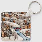 Porte-clés Winter Village Scene Cozy Snowy Town (Dos)