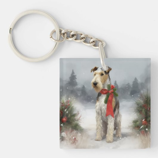Porte-clés Wirefox Terrier Chien de Noël de neige (Devant)