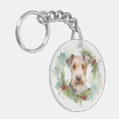 Porte-clés Wirefox Terrier Festive de Noël Wreath Pup (Devant gauche)
