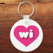 Porte-clés Wisconsin coeur rose chaud - J'aime wi (Recto)