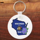 Porte-clés Wisconsin Drapeau et Fleur Bleu Violet Nom personn (Recto)
