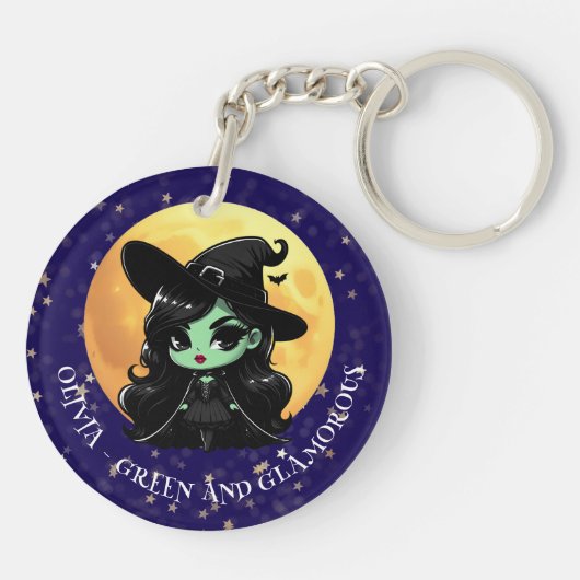 Porte-clés Witchy Green Glam Personalized Name (Dos)