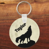 Porte-clés Wolf Howling at the Moon Illustration personnalisé (Recto)