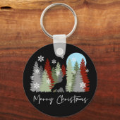 Porte-clés Wolf Howling Dans La Forêt Joyeux Arbres De Noël (Recto)