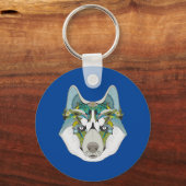 Porte-clés Wolf husky embelli vert bleu (Recto)