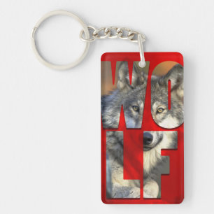 Porte-clés Wolf Photographie Faune Nature Typographie rouge