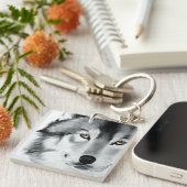 Porte-clés Wolf Portrait noir blanc (Devant Droit)